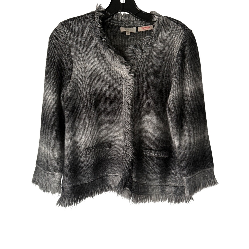 The Limited Scandal Collection Gray Fringe Knit Cardigan Sweater Wool‎ Blend
